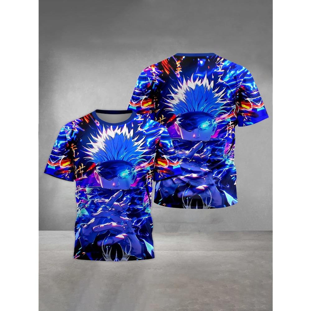 Men's 3D Printed T-Shirt Anime Character Print Short Sleeve O-Neck Pullover Casual Top