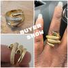 Huitan Modern Fashion Metal Gold Color Ring for Women Irregular Shape Cubic Zircon Rings Daily Wear Party Statement Jewelry