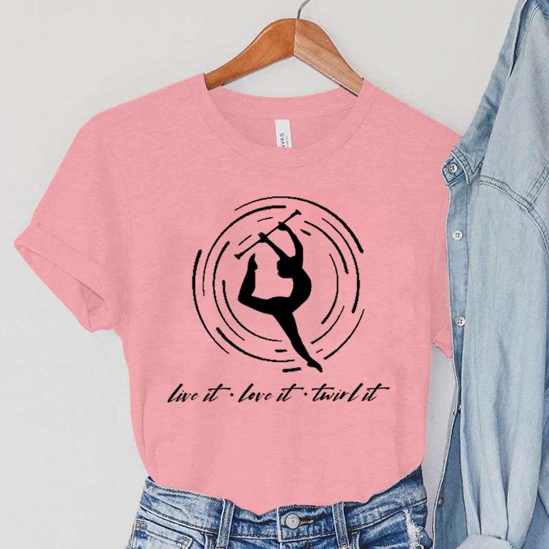 

Fashion Gymnastics Tshirts Women Summer Short Sleeves Tops Live It Love It Twirl It T Shirts Vintage Casual Womens Clothing 4XL