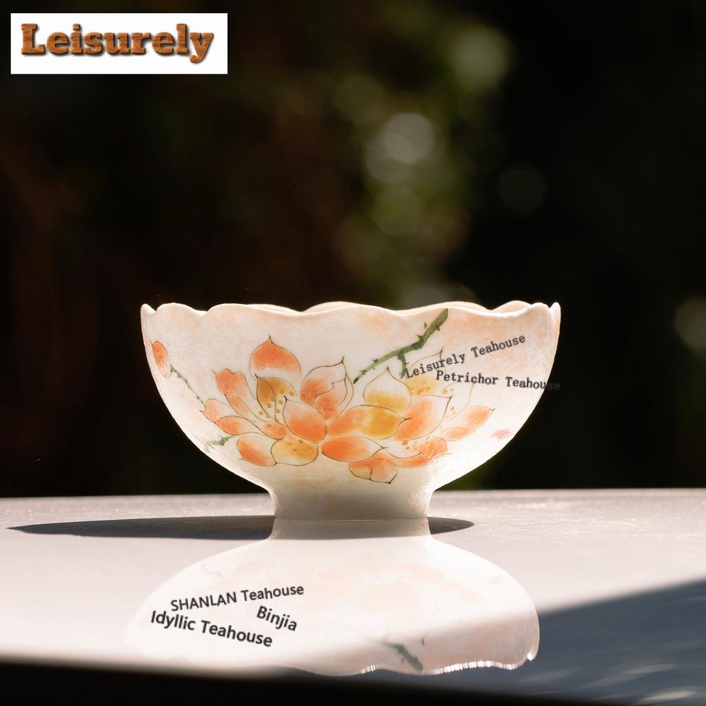 80ml Hand-painted Pink Magnolia Flower Mouth Teacup Luxury Tea Bowl Set Of Cups Tea-tasting Fragrance Cup Jianzhan Master Cups