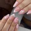 3D Floral French Wearable Nails - Short, Sparkly, Simple Pink Manicure Tips