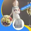 Ceramic Girl Statue Holding Flowers Sculpture Ornament Desk Figure Collectible Figurine for Family