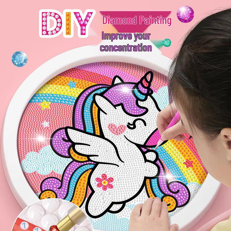 Round Frame Unicorn Diamond Painting Kit: Creative DIY Children's Handmade Sticker Art with Frame