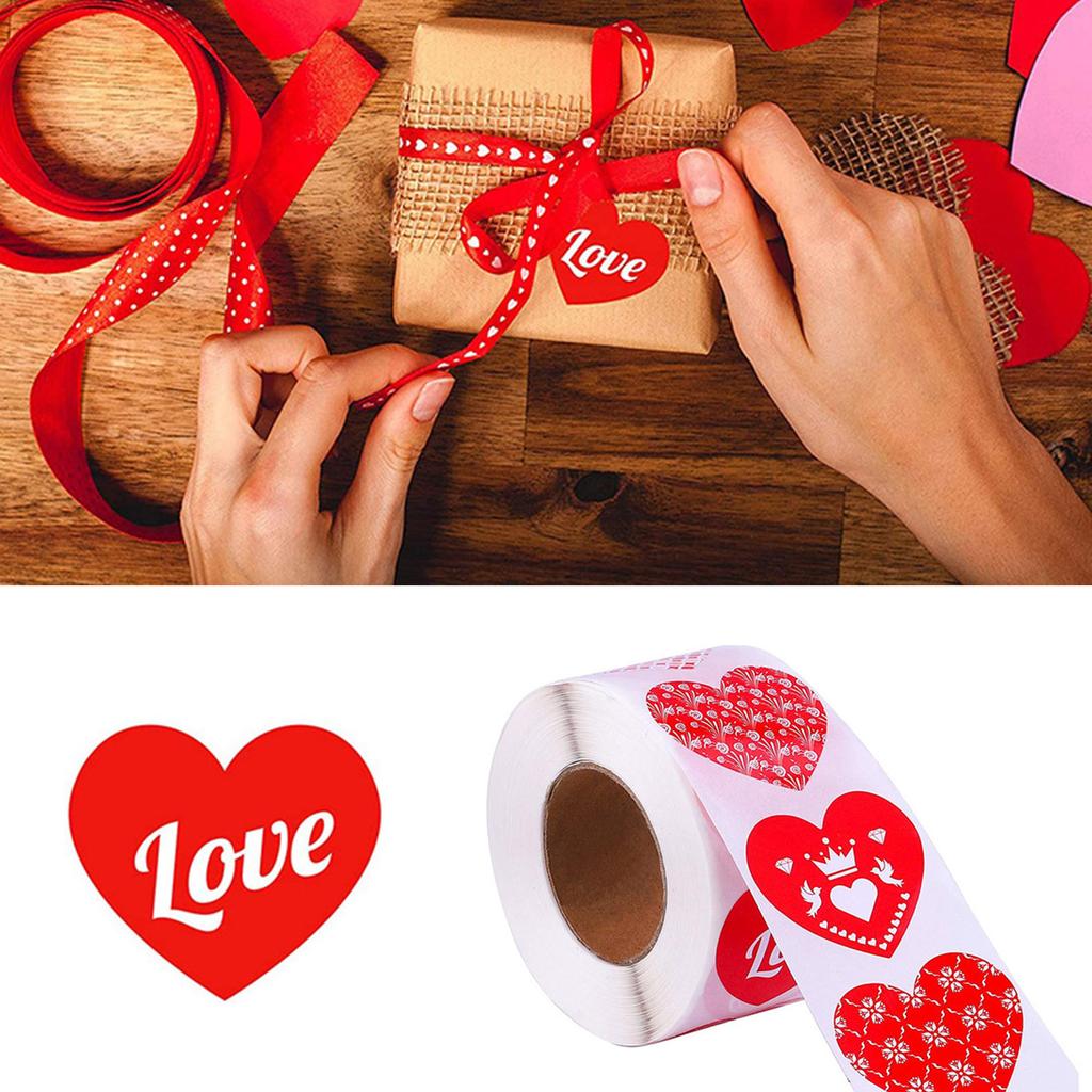 500Counts Valentines Day Heart Sticker 1Inch 1.5Inch Self Adhesive Labels Valentines Wrapping Sticker for Packaging