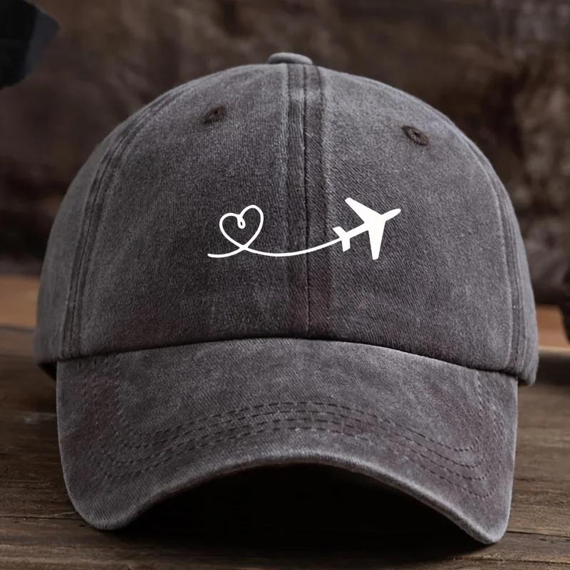 Unisex Love Heart Airplane Print Baseball Cap, Outdoor Sun Protection Fashionable All-Match Duckbill Hat, cotton