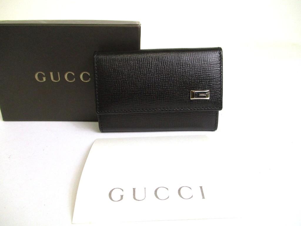 Authentic GUCCI Metal G Black Leather 6 Pics Key Chain #a905  Refurbished