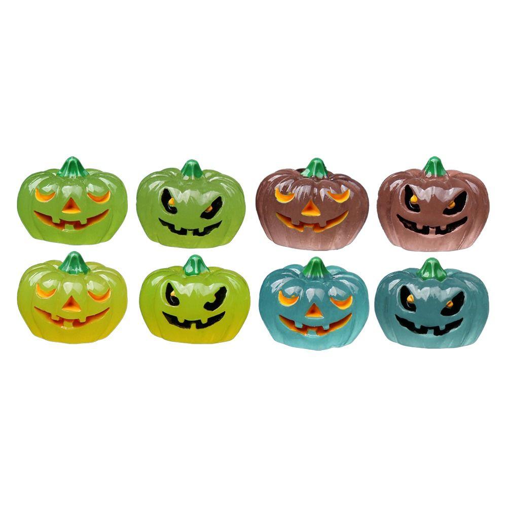 8pcs Halloween Luminous Pumpkin Figures Mini Pumpkin Ornaments  for Patio Yard Garden