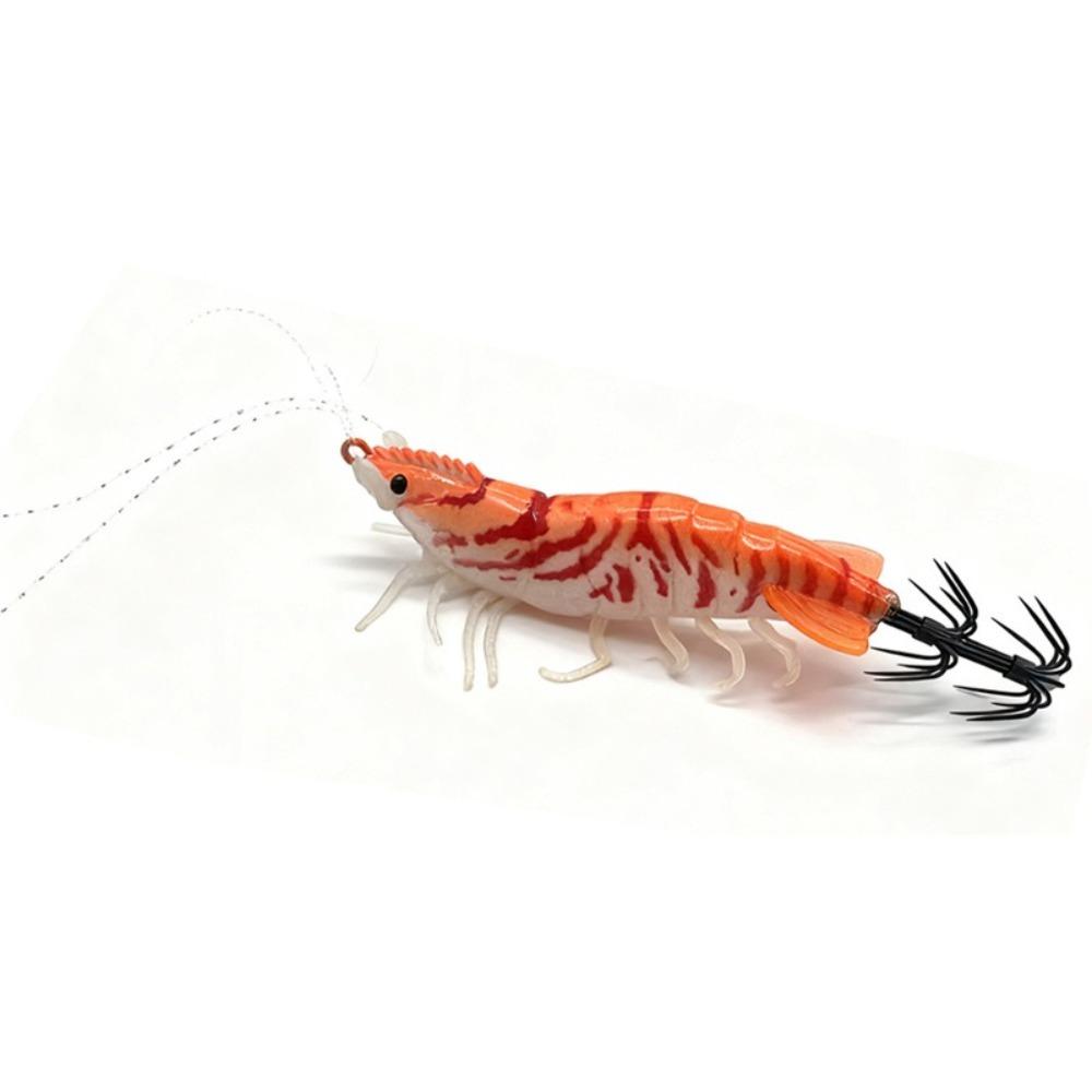 Shrimp 6.6g 80mm Squid Jig Luminous Horizontal Artificial Calamar Webfoot Wood Shrimp Octopus Bait Sea Fishing