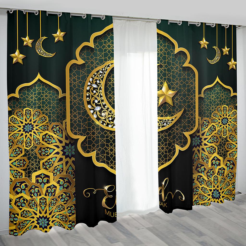 Luxury Eid Home Decor Curtains Muslim Ramadan Curtains 2 Panel Islamic Living Room Bedroom Decor Curtains