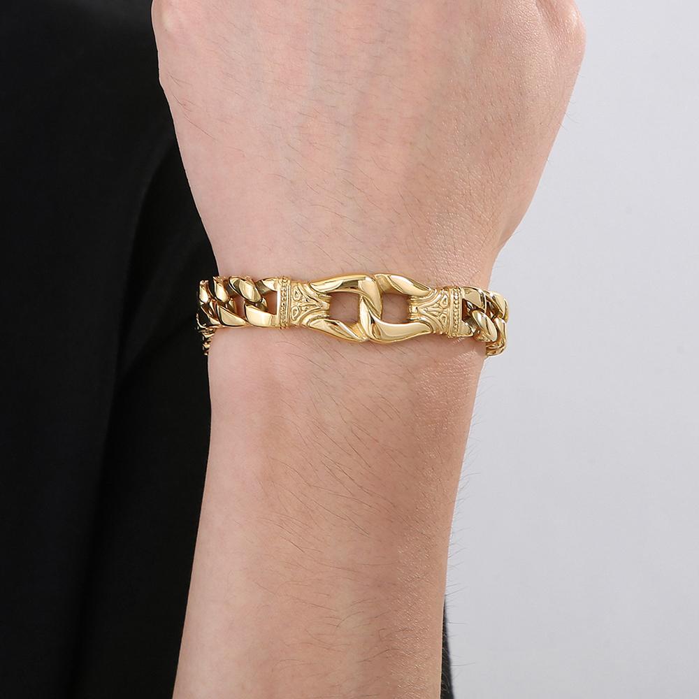 

Винтажный браслет-цепочка панцирного плетения для мужчин из нержавеющей стали 316L в стиле ретро-тотем, регулируемый, мужские ювелирные изделия, подарки 22CM золотой