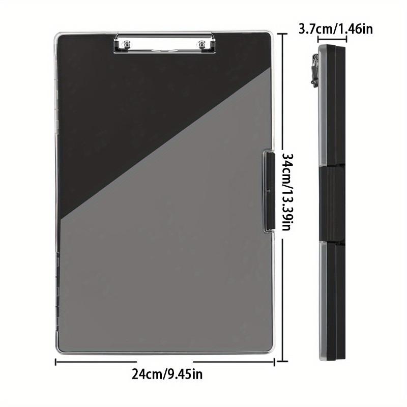 1 Pc Black Clipboard with Storage with 2 Storage Boxes Heavy Duty Clear Visible Top Panel To Store Clipboard Side Opening nero