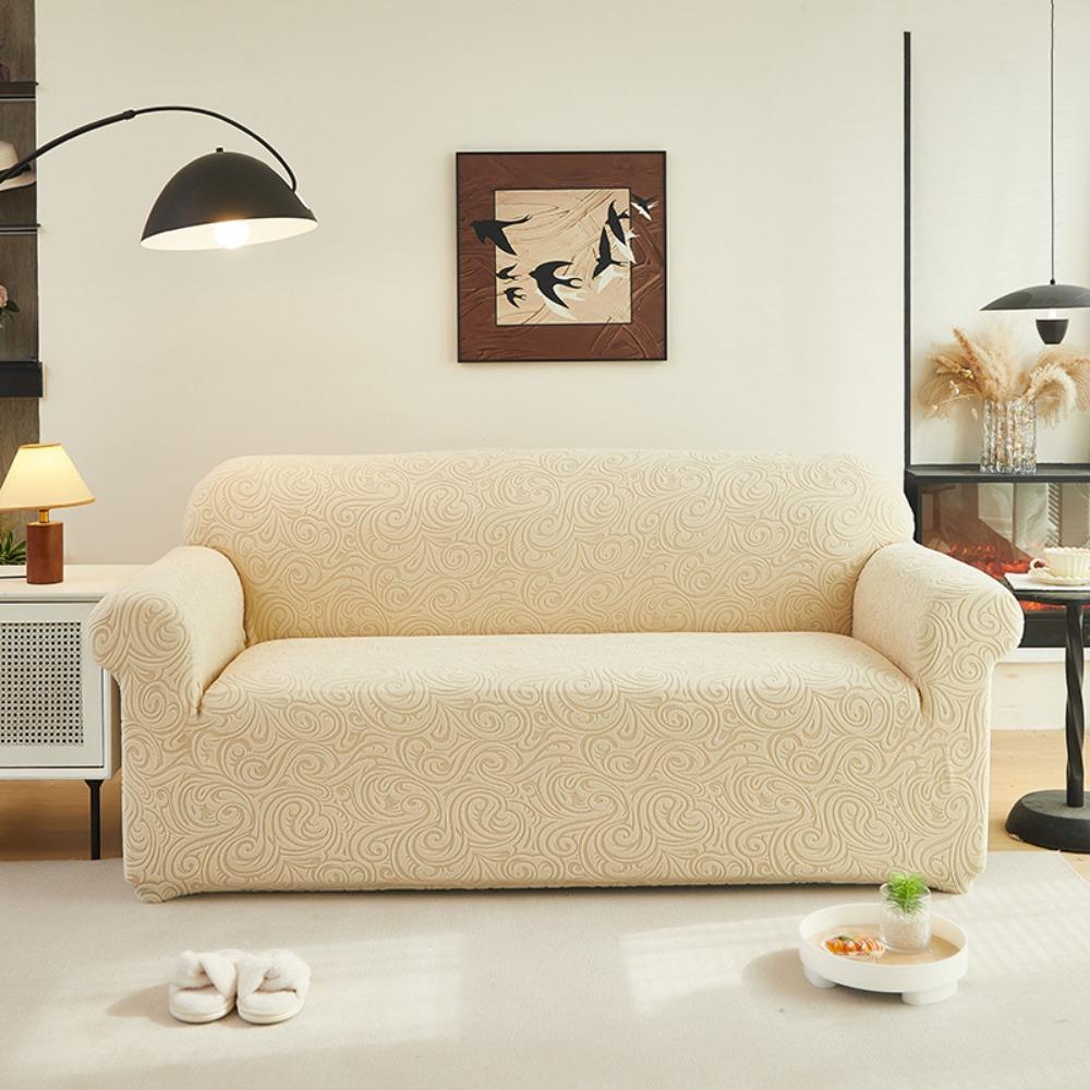 Thick Elastic Sofa Cover Full Wrap Embossed Fleece Dustproof Slip Resistant All Season Universal