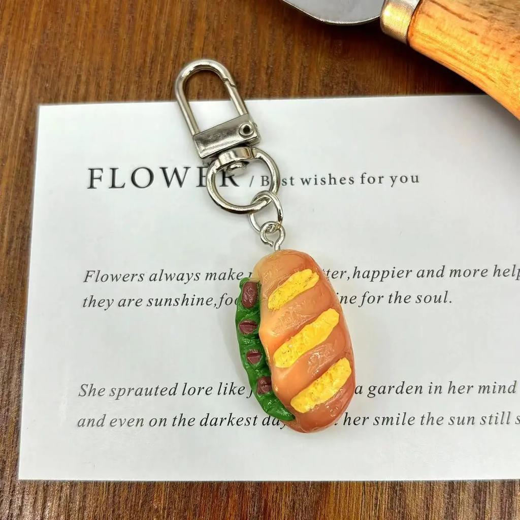 Simulation Hamburger Car Keychain Cute Food Bread Egg Tart Fried Egg Toast DIY Bag Keyring Pendant Kid Gift