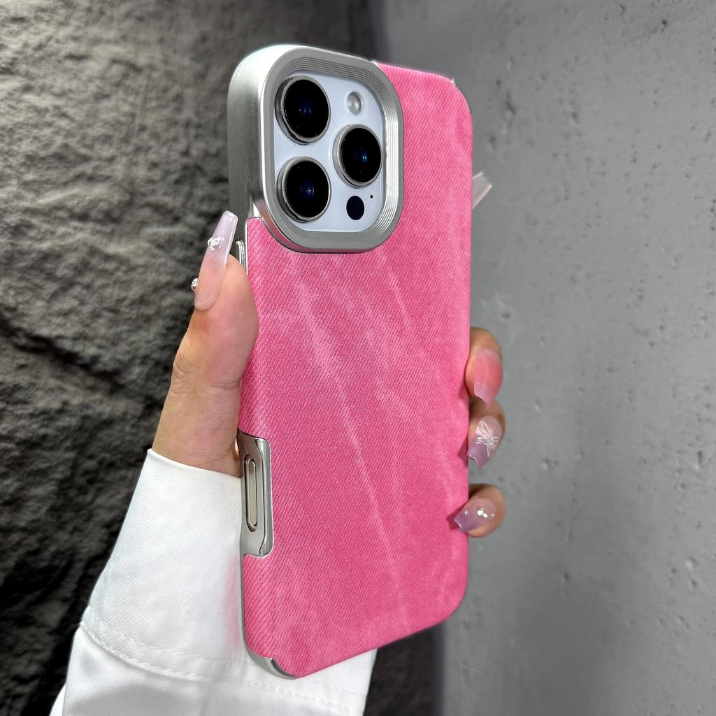 Washed Color Vintage Cowboy Fabric Phone Case iPhone 16 15 14 13 12 11 Pro Max Plus Shockproof Soft Bumper Armor Cover