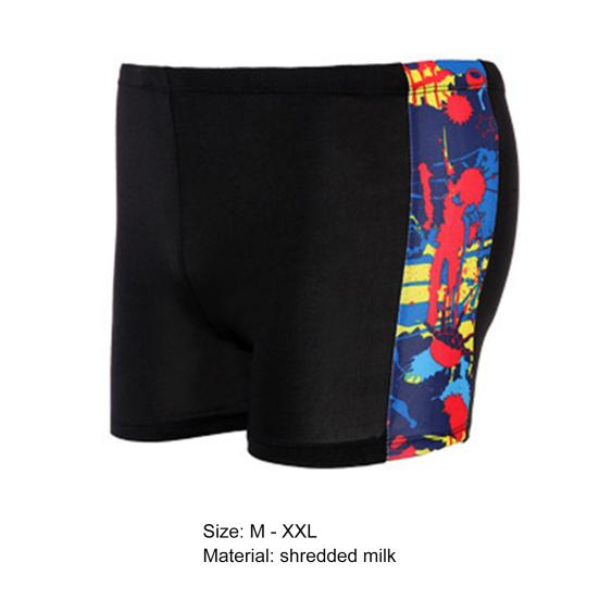 Inside Drawstring Mid Waist Men Swimming Trunks High Elasticity Side Print Bathing Short Pants for Gym