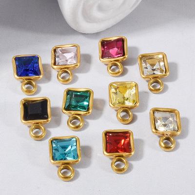 6pcs Exquisite Small Square Rhinestone Charm Gold Color Stainless Steel Charms For Jewelry Making Supplies DIY Bracelets Earring