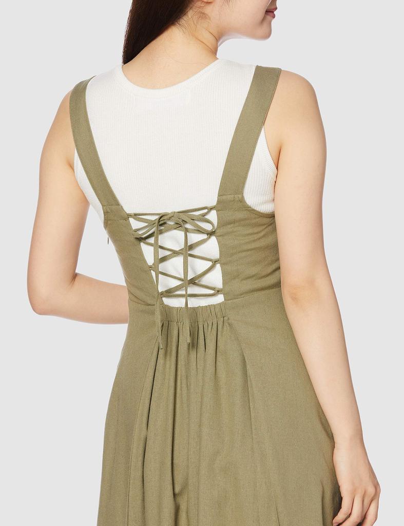 Freeze Mart Women's Back Lace-Up Maxi Jumper Skirt, Khaki, Japan, Free Size