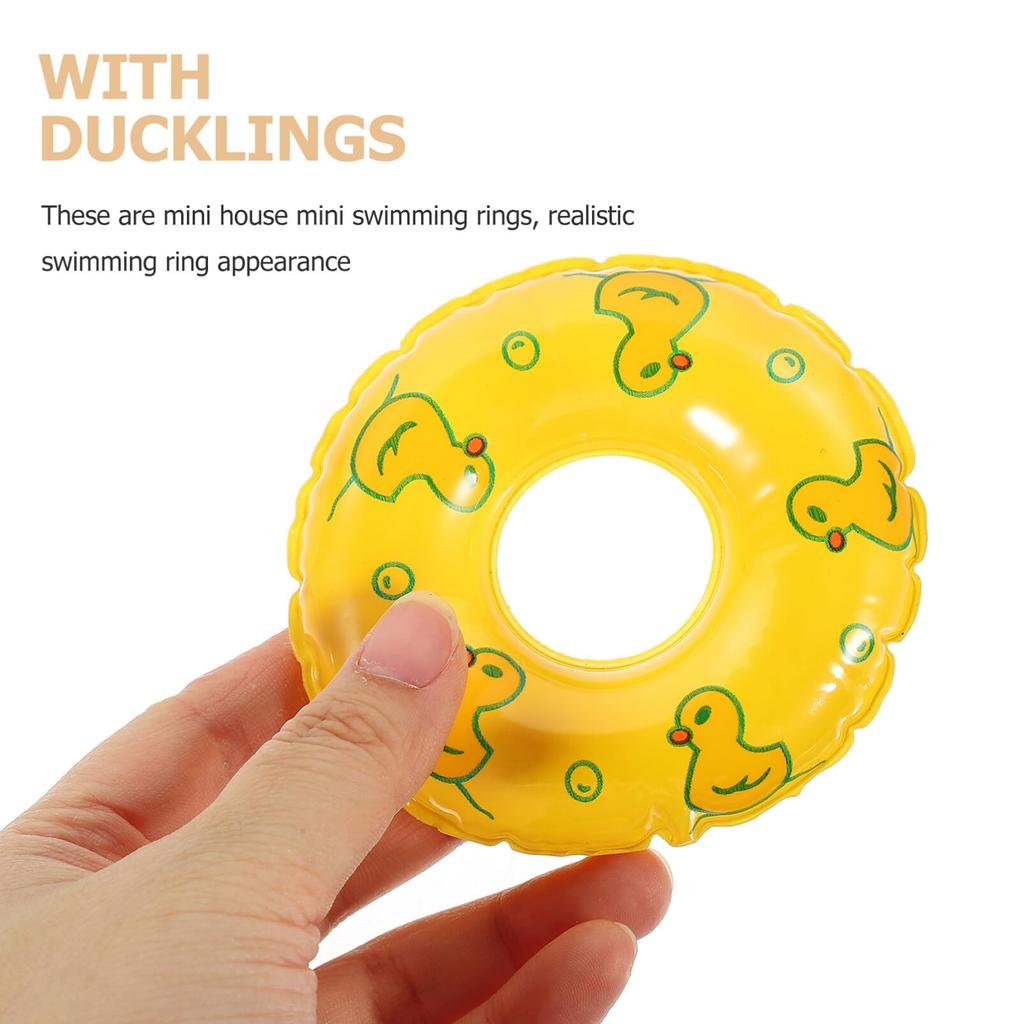 NOLITOY 5-Pack Miniature Duck Inflatable Rings, Dollhouse Decorations, Small Swimming Rings, Model Party Lightweight Plastic