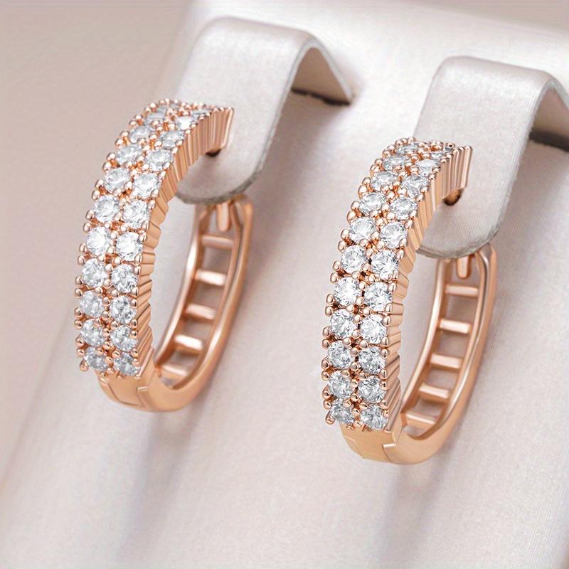 Synthetic Cubic Zirconia Women's Hoop Earrings, High-quality Round Geometric Earrings Jewelry Party Valentine's Day Gift