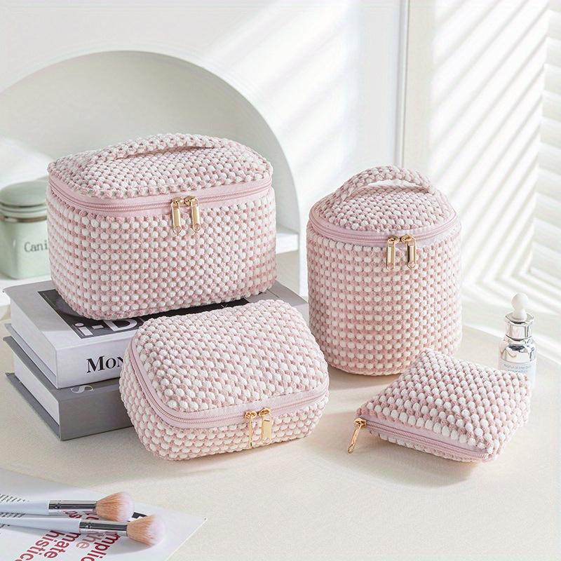 4pcs Velour Cosmetic Bags Set, Large Capacity Handheld Makeup Pouches with Snap Closure, Portable Organizer for Beauty Tools, Unfragranced