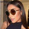 Small Frame Round Punk Sunglasses Women  Luxury Brand Trendy Metal Double Beam Sun Glasses Steampunk Driving Shades For Lady