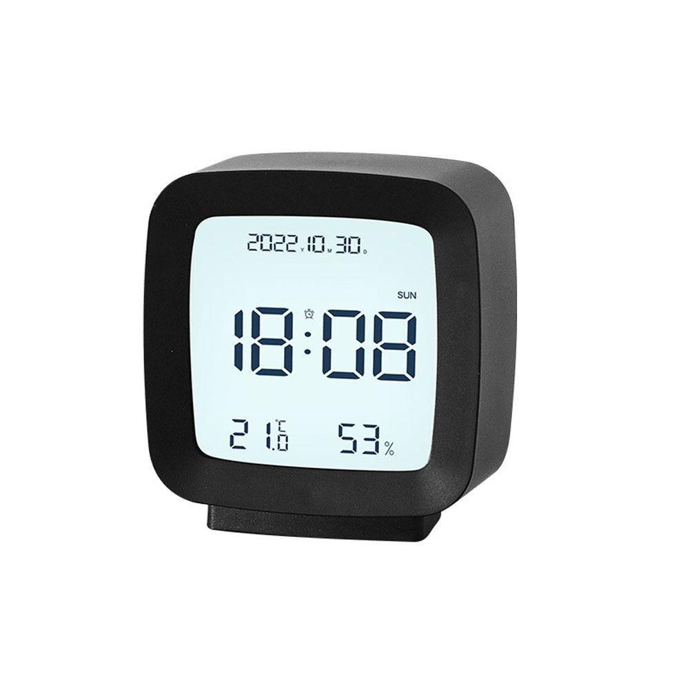 Portable LCD Alarm Clock for Students Compact Design with Thermometer Humidity Monitor and Flexible Time Format 12 or 24 Hours