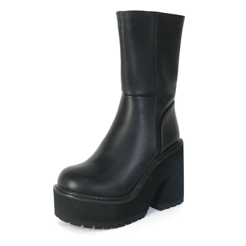 

GIGIFOX Панк-гот Платформа Высокий каблук Женские армейские ботинки на щиколотке с круглым носком и боковой молнией INS Новые ботинки для женщин 8