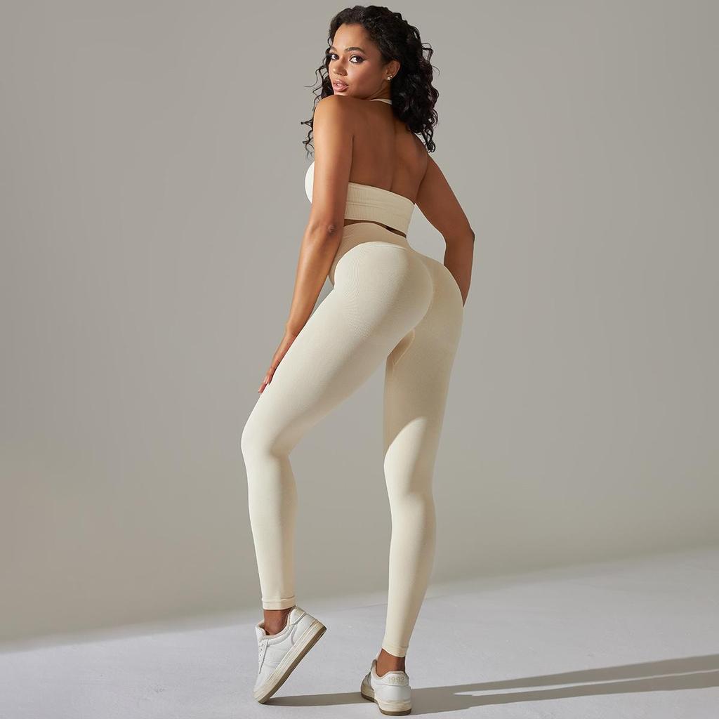 Mode Lässig Komfort Vielseitig Nahtlos Gestrickt Einfarbig Yogahose Fitness Laufen Yoga-Bekleidung Unterteile Sport-BH Set Weiblich
