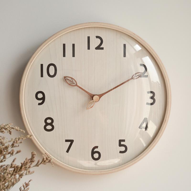 12inch Ultra-Quiet Wooden Wall Clock Nordic Style Simple Home Bedroom Leaf Pocket Watch for Living Room Wooden Wall Clocks
