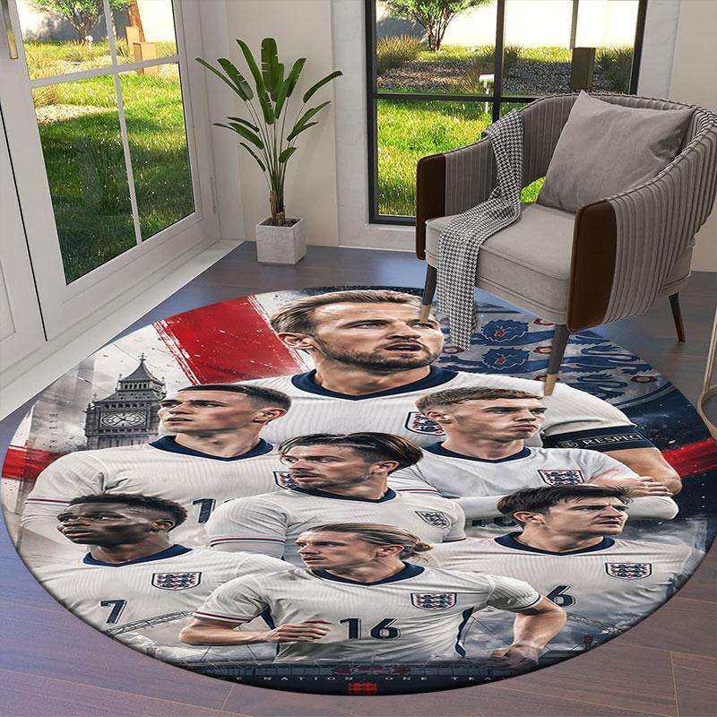 England National Football Team Round Area Rug,Carpet Rug for Living Room Bedroom Sofa Playroom Decor,Non-slip Floor Mat