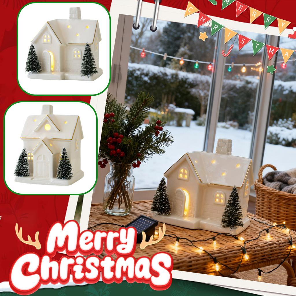 Ceramic Christmas Village Houses, Glowing Lighted Holiday Decorations For Indoor Tabletop, Christmas Home Decor