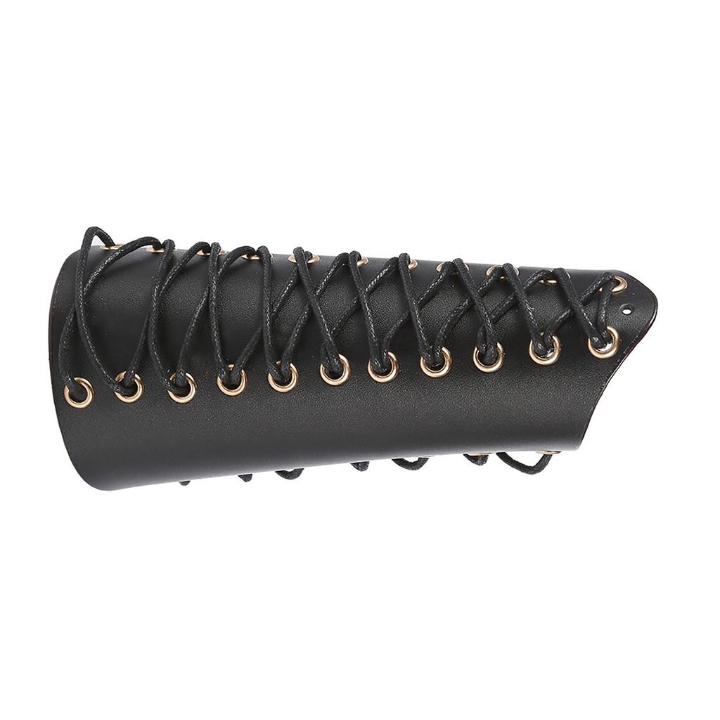 1Pc Archery Arm Guard Bracer Hunting Shooting Lace Up Lther Armguard (Black)