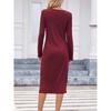 Women's Solid Color Long Sleeve Square Neck Slim and Elegant Long Dress