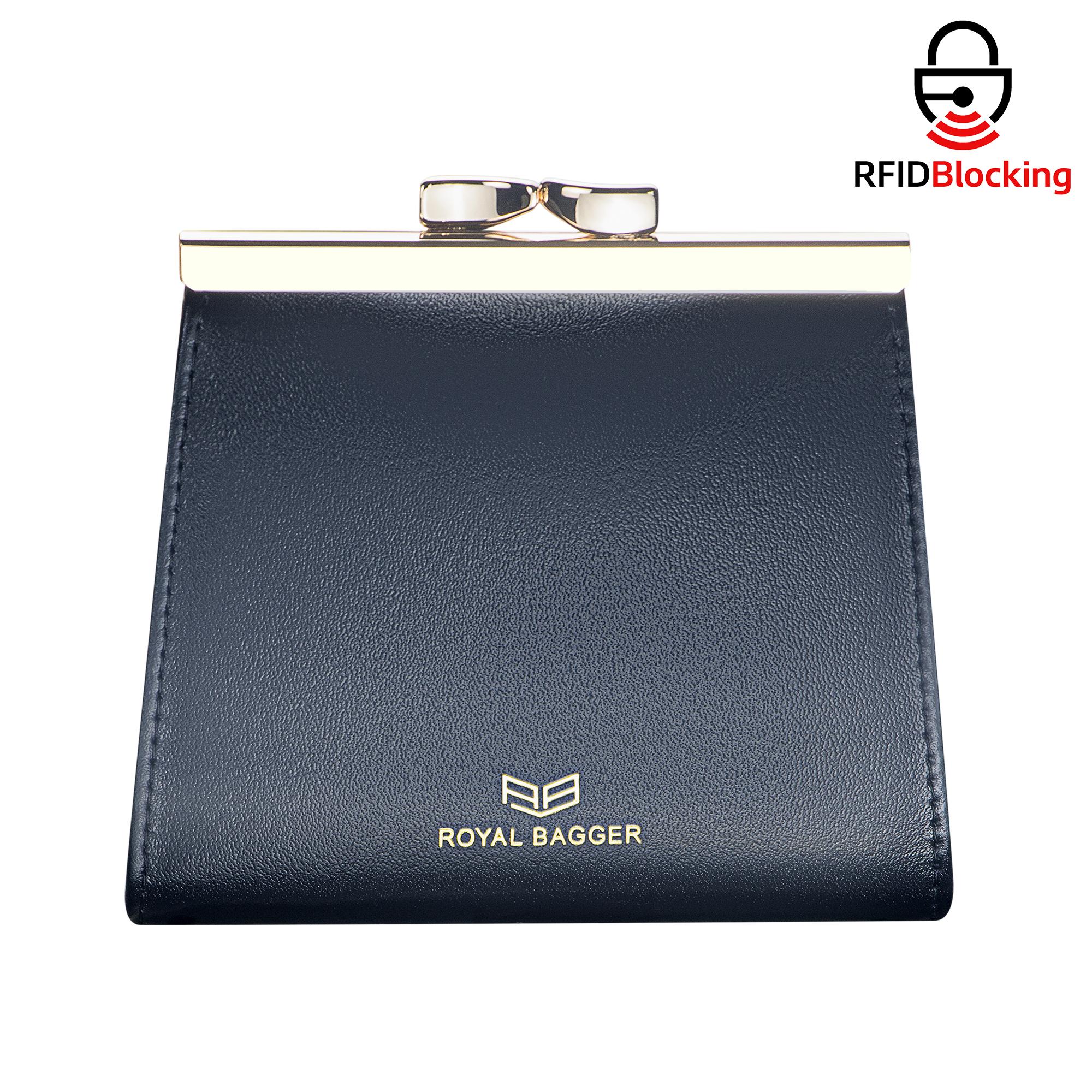 

Royal Bagger Kiss Lock RFID Credit Card Holder for Women, Genuine Cow Leather Short Wallets, Fashion Vintage Coin Purse 3242 чорний
