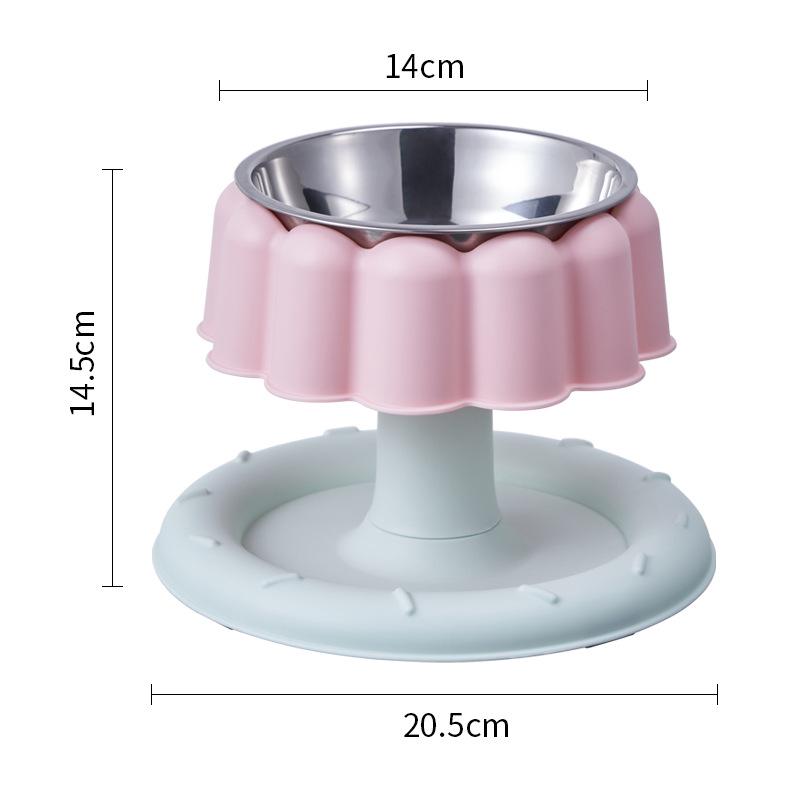 Stainless Steel Anti-Spill Cat Bowl with Chin Protection and Elevated Pudding Flower Design