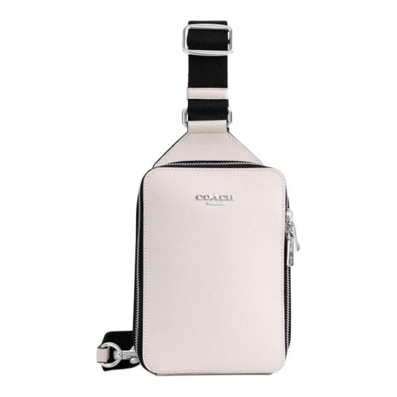 

COACH RAY 14 multifunctional pocket zipper closure cow leather patchwork chest bag mini men s chalk white білий
