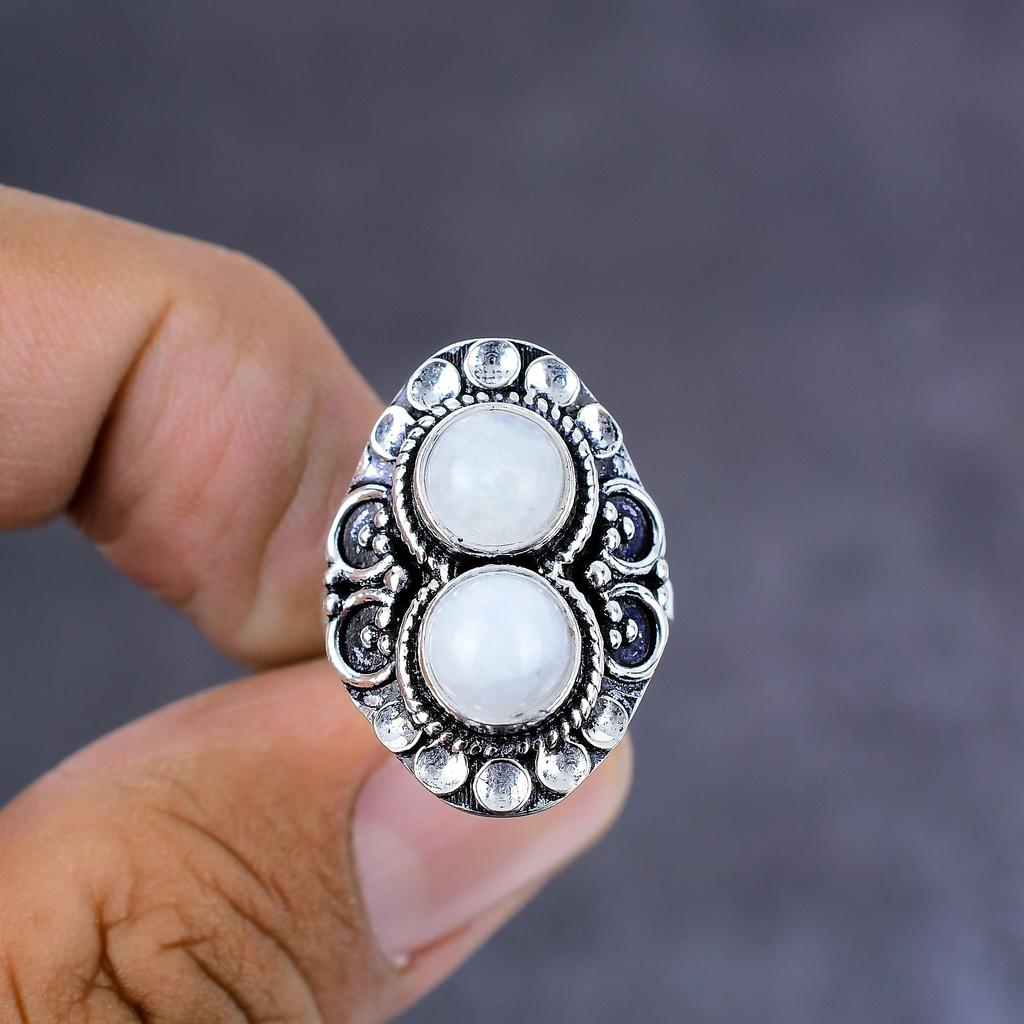 Rainbow Moonstone Handmade 925 Sterling Silver Ring Size 10 Gift For Her k2C32