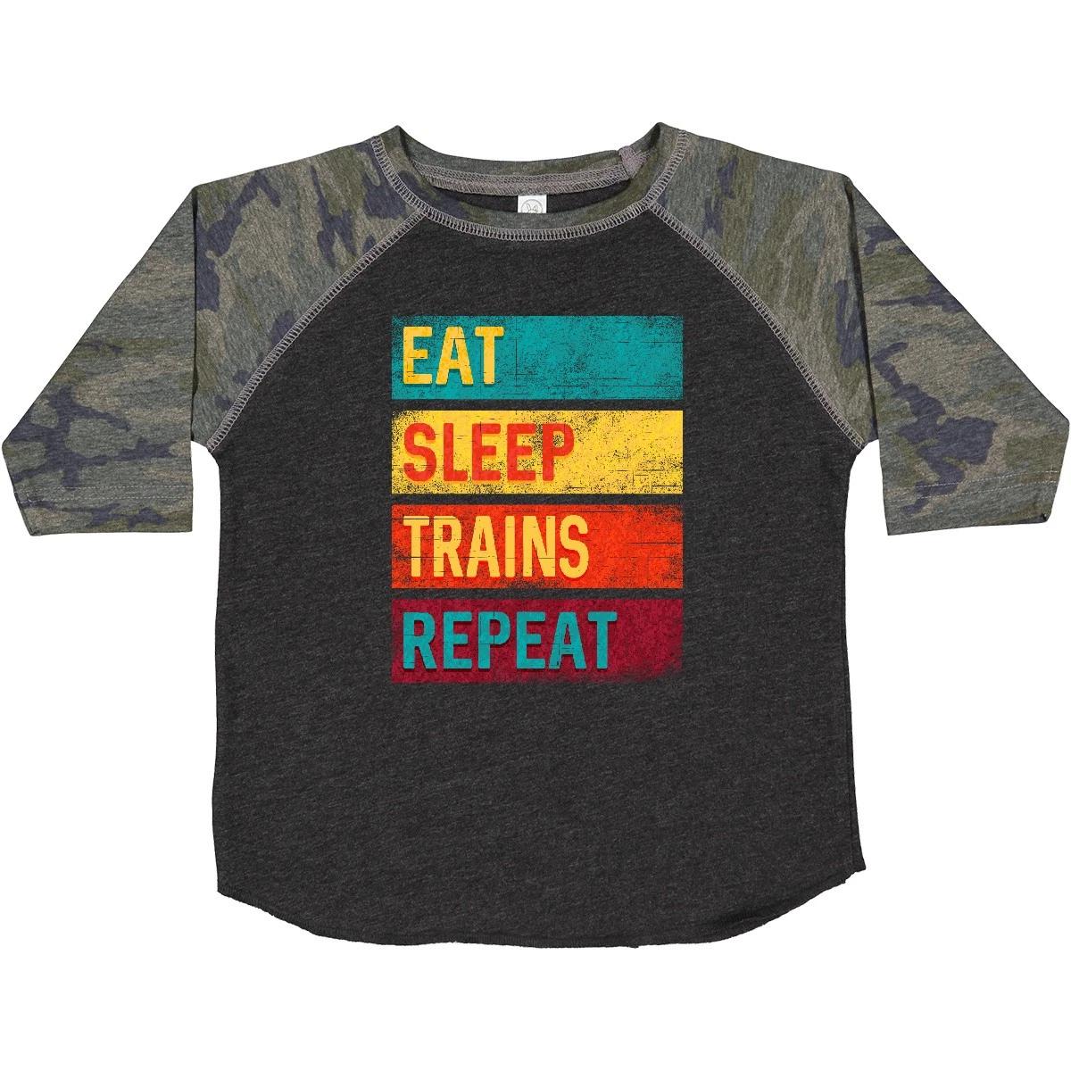 Inktastic Eat Sleep Trains Repeat Toddler kids boys T-Shirt Conductor Railroading Child 120