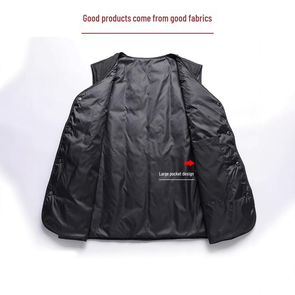 Men's Lightweight Winter Down Vest - Multi-Pocket, Thickened, Warm Workwear for Middle-Aged and Elderly.