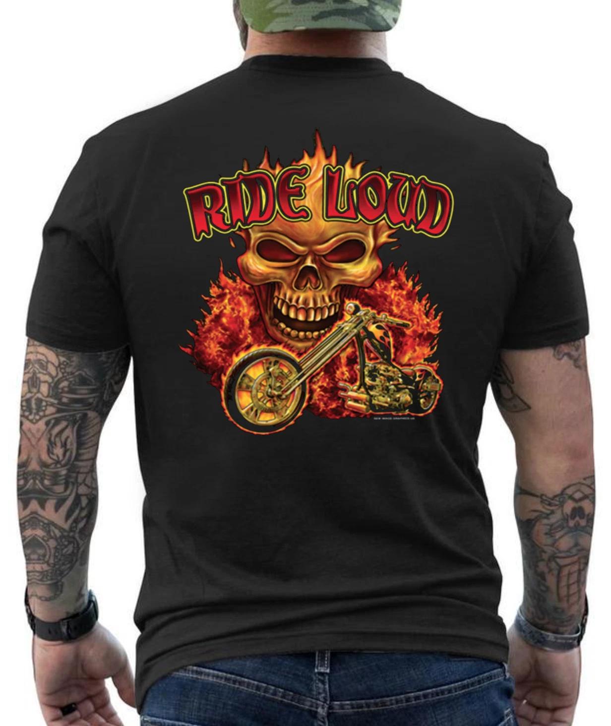 Ride And Loud Biker Skull Graphic Design T- Shirt XXL