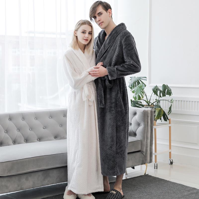 Unisex Thickened Flannel Bathrobe – Autumn/Winter Coral Fleece Pajamas, Plus Size