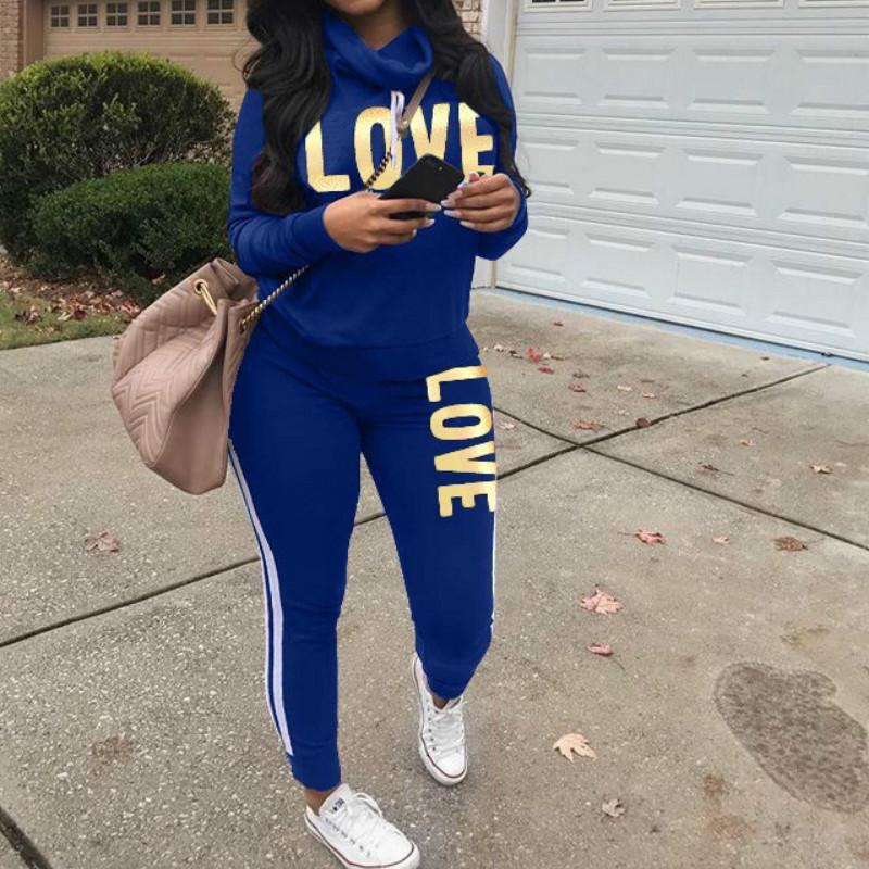Women Two Pieces Clothes Long Sleeve Sweater Pant Casual Sportswear Suits