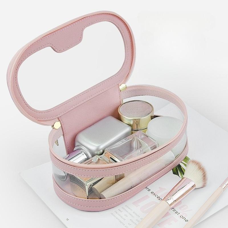 Makeup Bag Woman PU Leather Cosmetic Bags Large Capacity Transparent Washroom Bag Portable Travel Waterproof Mmakeup Box Storage Bag