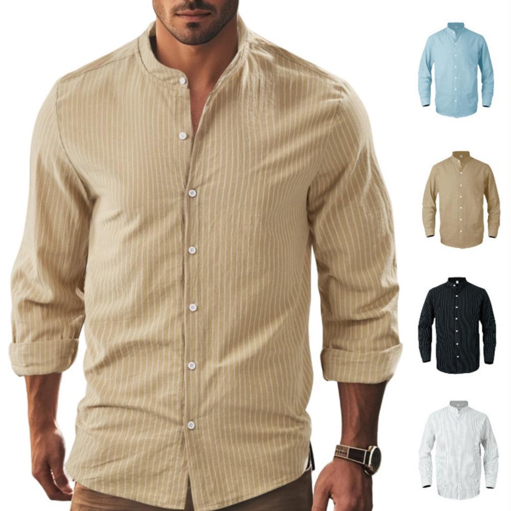 Men’s Striped Long-Sleeved Shirt: Spring/Autumn Casual Business Linen Shirt