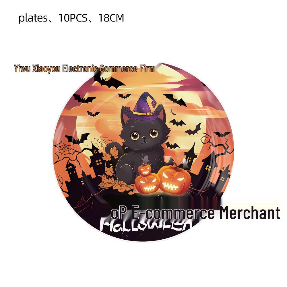 Halloween Party Tableware Set: Includes Paper Plates, Cups, Napkins, and Tablecloth for Children's Birthday Party Decorations.