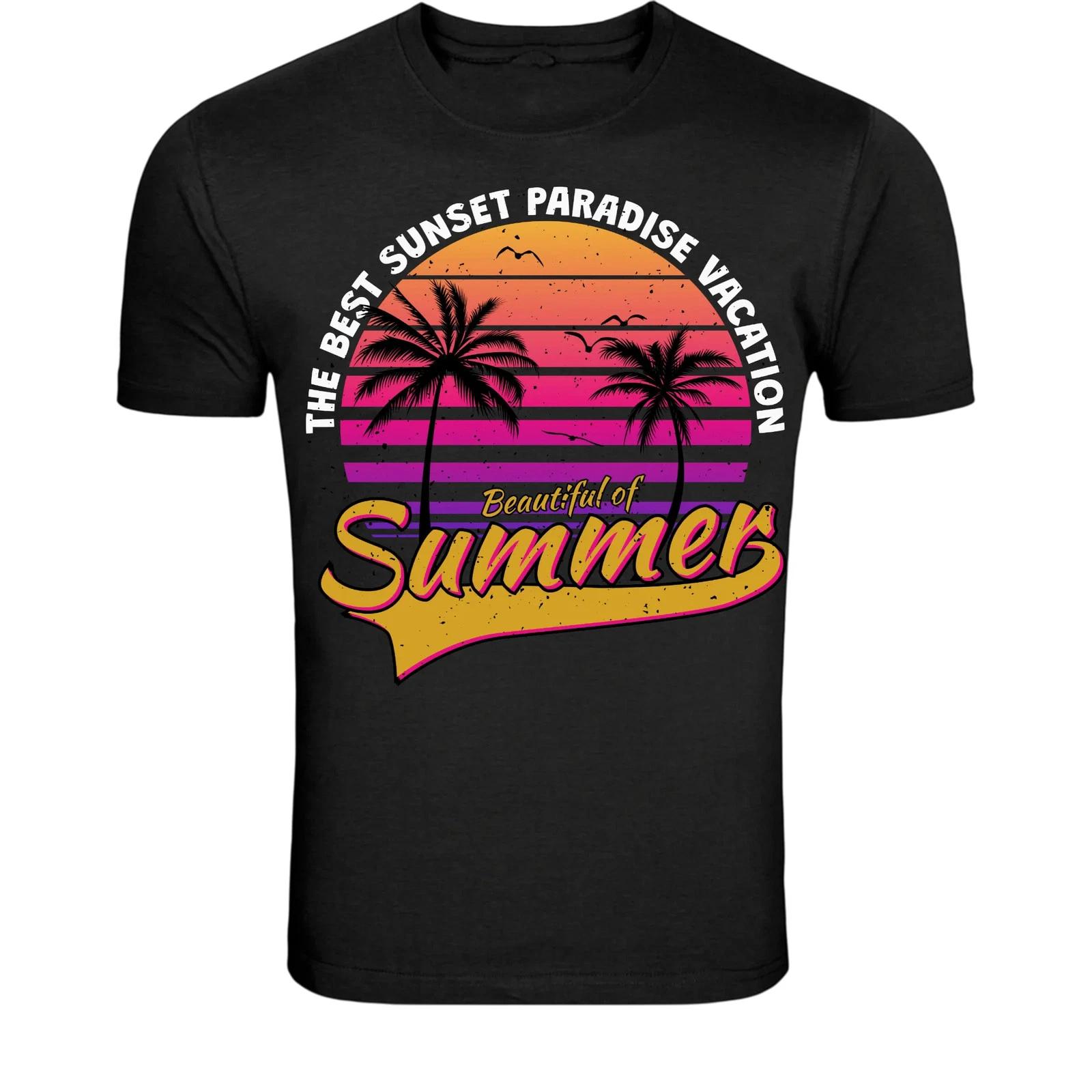 Sunset Paradise Vacation T-Shirt - Retro Summer Holiday Graphic S
