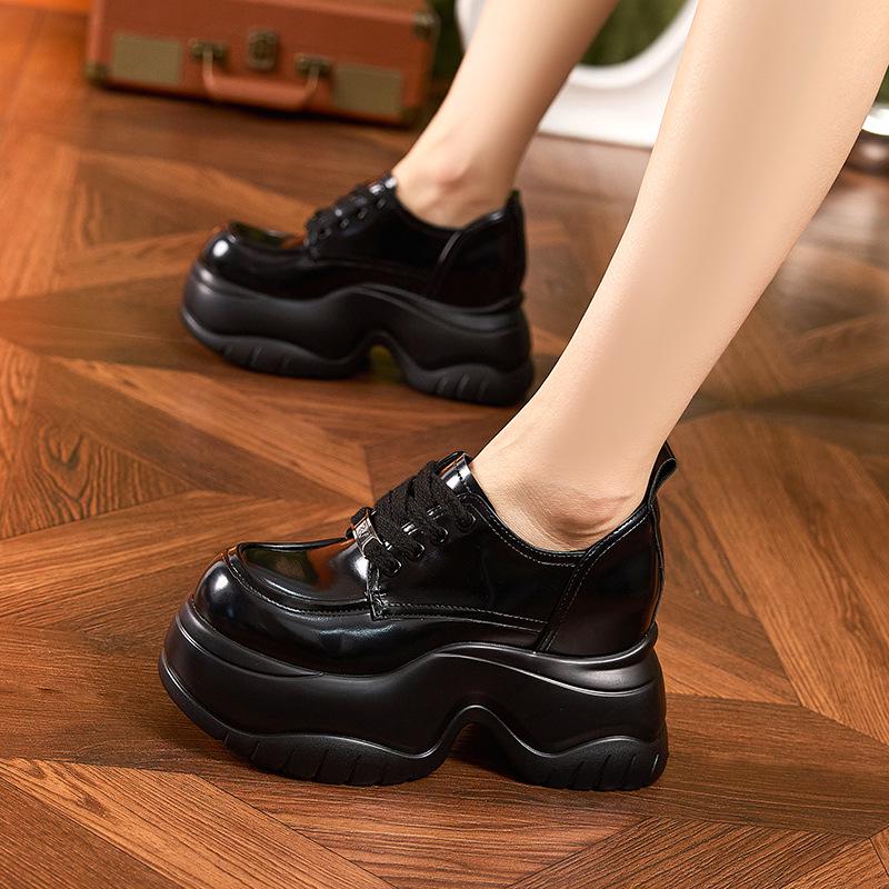 Women's Black Platform Loafers - Spring 2025 Collection: Fashionable, Height-Boosting, Chunky, Versatile British Style Leather Shoes