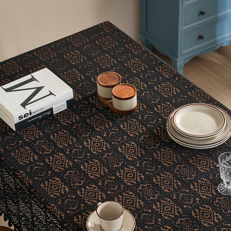 Elegant Black Lace Tablecloth - Durable Polyester, Solid Color, Versatile Shape for Thanksgiving & Holiday Decor, Easy Care, Square Shape