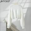 BITCED Women's Knitwear Autumn/Winter Minimalist Short-Length Button-Front Cardigan Sweater
