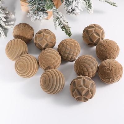 12pcs 6cm Flocked Christmas Tree Ball Plastic Colorful Christmas Tree Pendant Decorative Hanging Velvet Christmas Balls